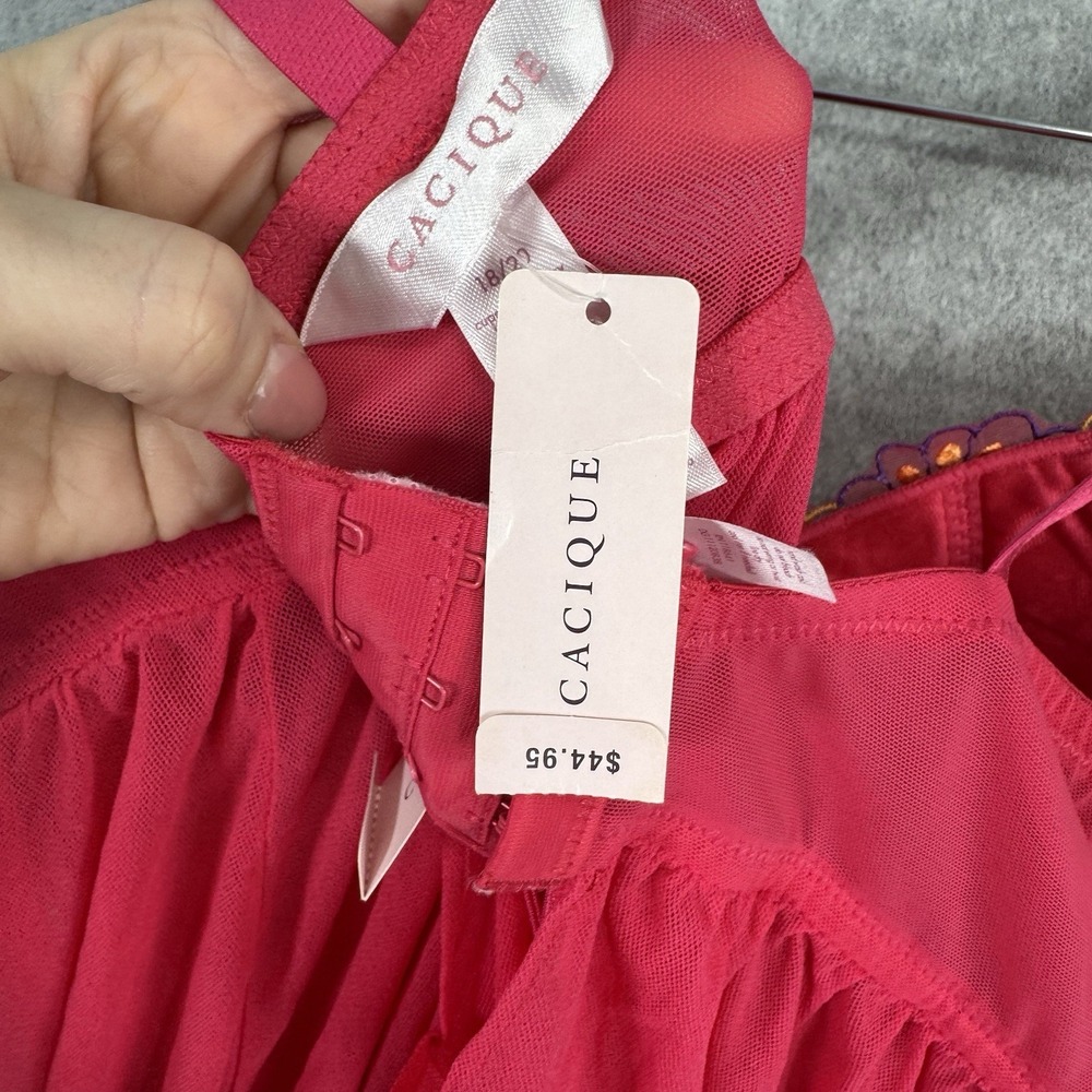Cacique‎ NWT 2-Pc Babydoll Chemise Thong Set Plus Size 18/20 Floral Embroidery - Picture 8 of 16